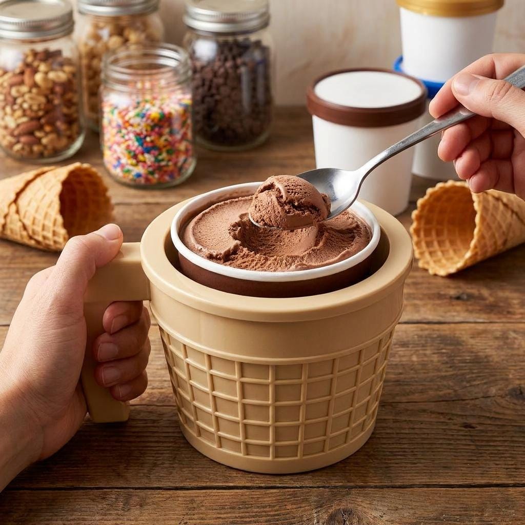 Ice Cream Holder for 14oz Cups with Handle, Spoon Slot