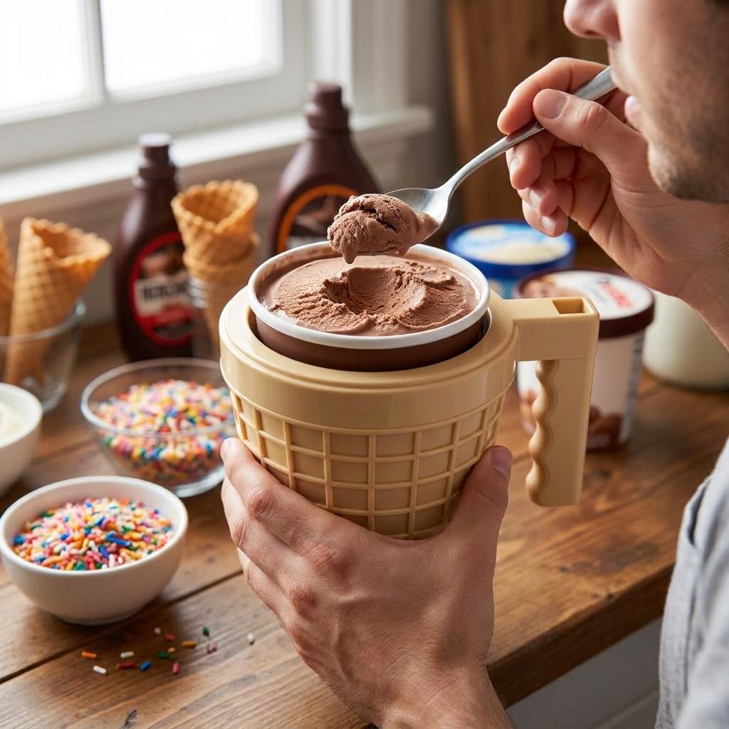 Ice Cream Holder for 14oz Cups with Handle, Spoon Slot