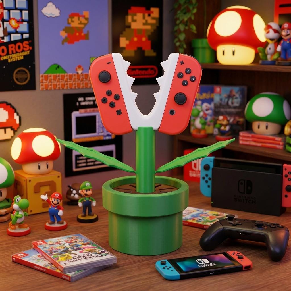 Gamer Decorative Plant Pot Style Game Cartridge Holder | Gaming Desk Setup Decor Organizer