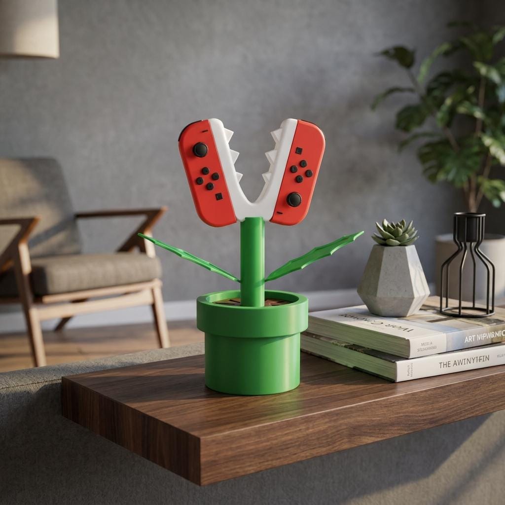 Gamer Decorative Plant Pot Style Game Cartridge Holder | Gaming Desk Setup Decor Organizer